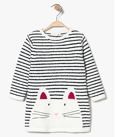 GEMO Robe pull en maille pilou à motif chat kaki chine