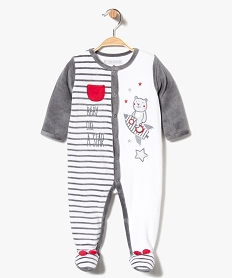 GEMO Pyjama dors-bien en velours avec motif nounours et fermeture devant Blanc