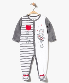 GEMO Pyjama dors-bien en velours avec motif nounours et fermeture devant blanc standard