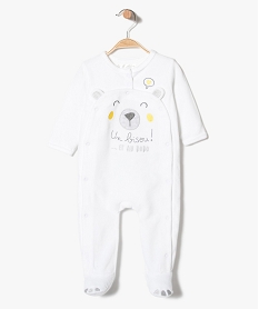 GEMO Pyjama bébé en velours ras avec ouverture avant et motif ourson Blanc