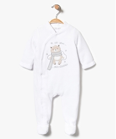 GEMO Pyjama bébé en velours ouverture devant avec motif ourson Blanc
