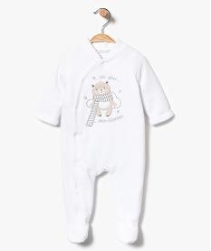GEMO Pyjama bébé en velours ouverture devant avec motif ourson blanc standard