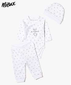 ensemble bebe (3 pieces) a etoiles en coton bio   body pantalon bonnet blanc7861301_1