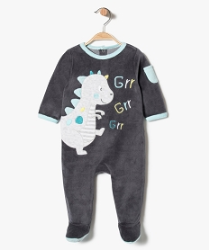 GEMO Pyjama bébé garçon en velours motif dinosaure gris standard