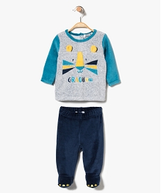 GEMO Pyjama bébé garçon 2 pièces en velours avec motif tigre avec pieds dore