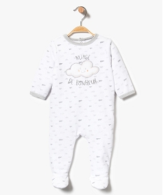 GEMO Pyjama bébé ouverture dos en velours imprimé nuages Blanc