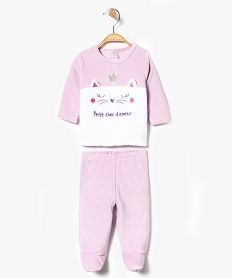GEMO Pyjama 2 pièces en velours motif chat Multicolore