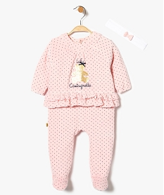 GEMO Pyjama dors-bien à pois et volants à la taille avec bandeau pour les cheveux - Lulu Castagnette Blanc