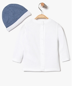 ensemble bicolore tee-shirt bonnet en coton bio blanc7868401_2