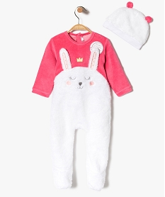 GEMO Surpyjama en velours brodé lapin + bonnet Rose