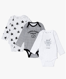 lot de 3 bodies imprimes en coton aux coloris assortis blanc7870501_1