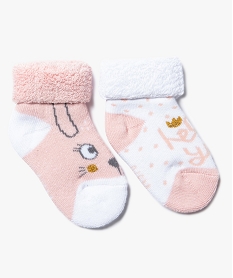 GEMO Lot de 2 paires de chaussettes bicolores doublure éponge Rose