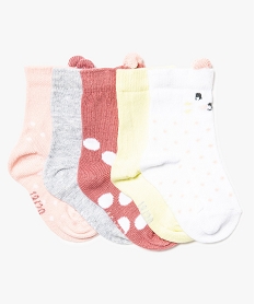 chaussettes bebe fille en coton bio a tetes danimaux (lot de 5) rose7871901_1