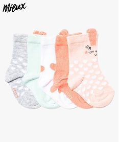chaussettes bebe fille en coton bio a tetes danimaux (lot de 5) gris7872001_1