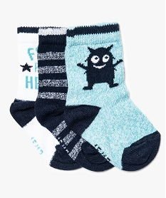 GEMO Lot de 3 paires de chaussettes bébé assorties tons bleus Bleu