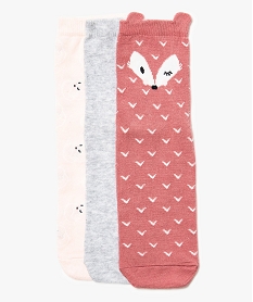 GEMO Chaussettes filles assorties thème renard (lot de 3) Rose