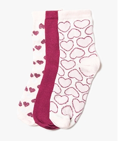 GEMO Lot de 3 paires de chaussettes motif cœurs rose standard