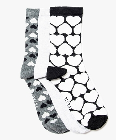 GEMO Lot de 3 paires de chaussettes motif cœurs noir standard