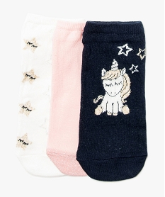 GEMO Lot de 3 paires de chaussettes ultra-courtes motif licorne bleu standard