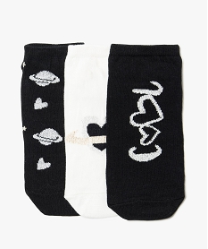 GEMO Lot de 3 paires de chaussettes ultra courtes à motifs pailletés Noir