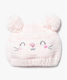 bonnet en tricot avec oreilles en pompons et doublure polaire rose7880901_1