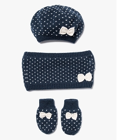 GEMO Ensemble 3 pièces bébé fille : bonnet + tour de cou + moufles Bleu