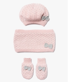 GEMO Ensemble 3 pièces bébé fille : bonnet + tour de cou + moufles Rose