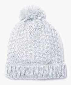 GEMO Bonnet en maille fantaisie avec pompon Gris