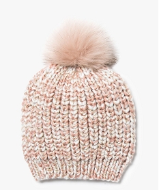 GEMO Bonnet fille en maille pailletée avec pompon en poils duveteux Rose