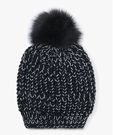 bonnet fille en maille pailletee avec pompon en poils duveteux noir7883501_1