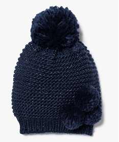 GEMO Bonnet grosse maille avec pompons et fil dargent Bleu