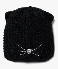 GEMO Bonnet tricoté avec motif chat Noir