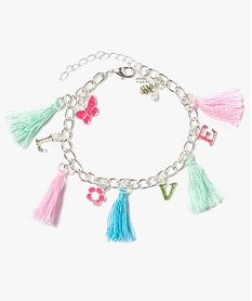 bracelet chaine avec breloques et pompons multicolore7887201_1