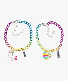 bracelets fille en chaine multicolore avec breloques (lot de 2) multicolore7887301_1