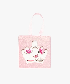 GEMO Boîte cadeau fille pailletée avec 6 bagues ajustables Rose