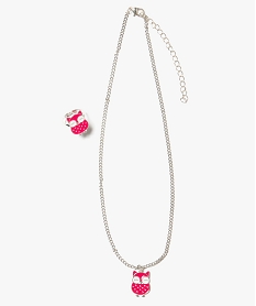 ensemble collier et bague fille avec motif chouette rose7887901_1