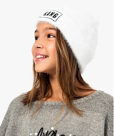 GEMO Bonnet en maille poilue avec inscription sur le revers Beige