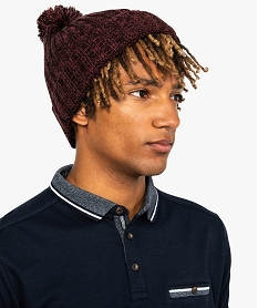 bonnet en maille cotelee avec pompon pour homme rouge7900501_1