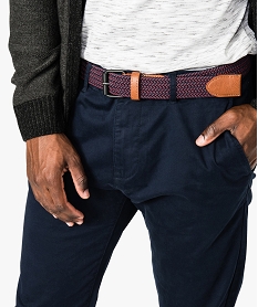 GEMO Ceinture tressée pour homme avec détails imitation cuir Rouge