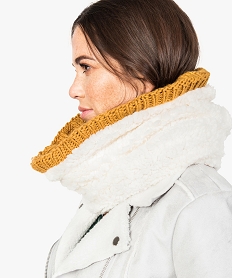 GEMO Echarpe snood en maille torsadée et polaire pour femme Jaune