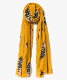 GEMO Foulard à motifs plumes Jaune