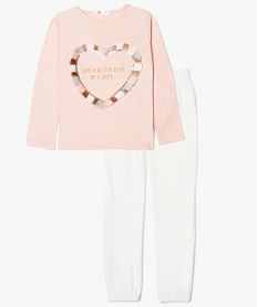 GEMO Pyjama 2 pièces motif cœur à pompons et sequins Rose