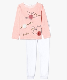 GEMO Pyjama 2 pièces en velours avec pompons rose standard