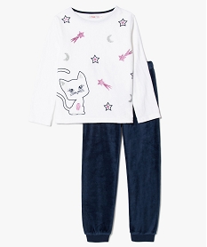 GEMO Ensemble de pyjama velours motif chat Blanc