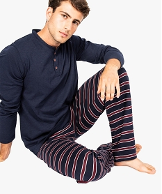 GEMO Pyjama bicolore à manches longues homme Bleu