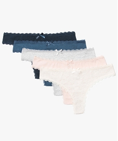 GEMO Strings femme en coton avec taille en dentelle (lot de 5) Bleu