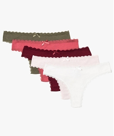 strings femme en coton avec taille en dentelle (lot de 5) rouge7940401_1