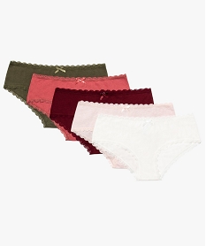 GEMO Shorties femme avec ceinture dentelle (lot de 5) Rouge