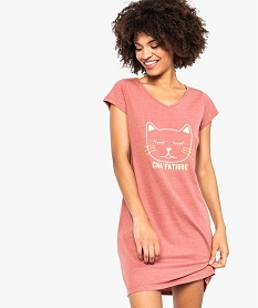 chemise de nuit imprimee a manches courtes femme rose nuisettes chemises de nuit7942101_1