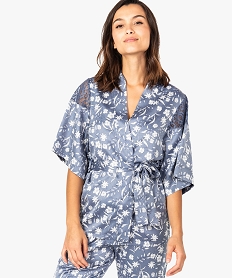 kimono fleuri a empiecements dentelle imprime pyjamas ensembles vestes7942401_1